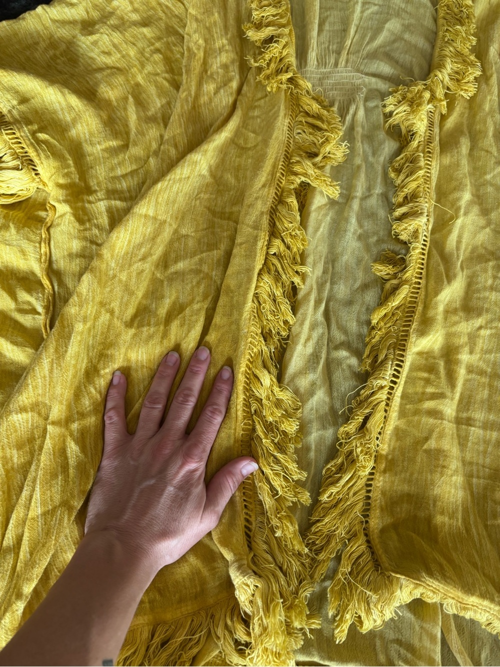 Free People Yellow Fringed Kimono Robe
